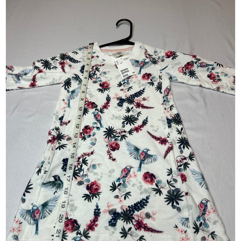 HM LOGG Girls White Bird Floral Sweatshirt Dress Pockets 4-6Y NWT